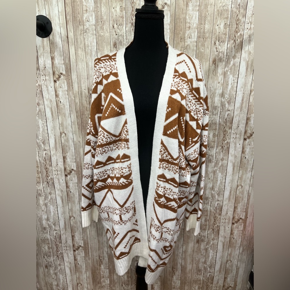 SHEIN Brown and Cream Geometric Cardigan‎